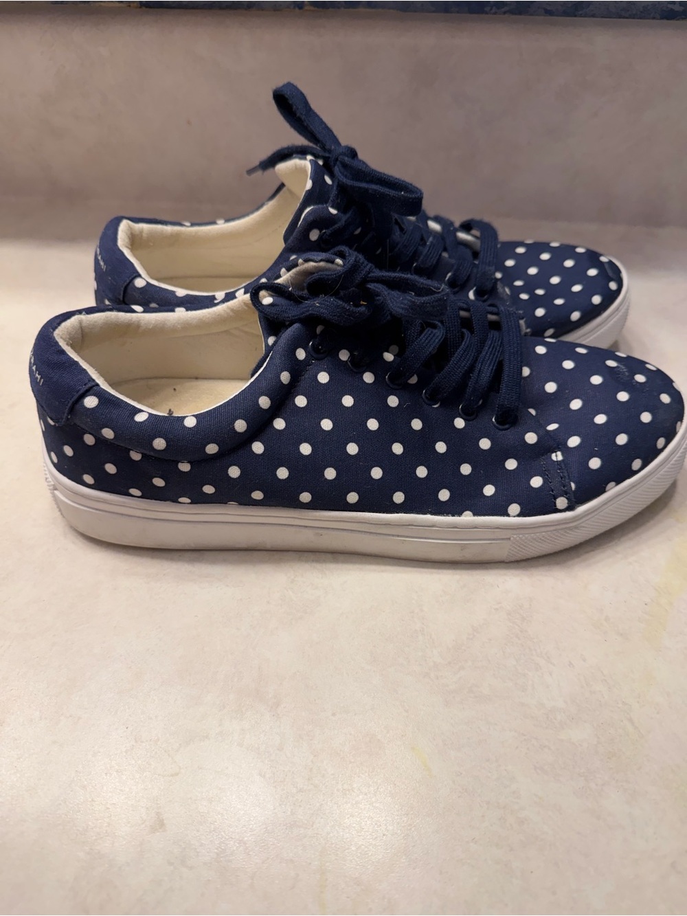 Isaac Mizrahi Navy and White Polka Dot Lace-Up Sneakers